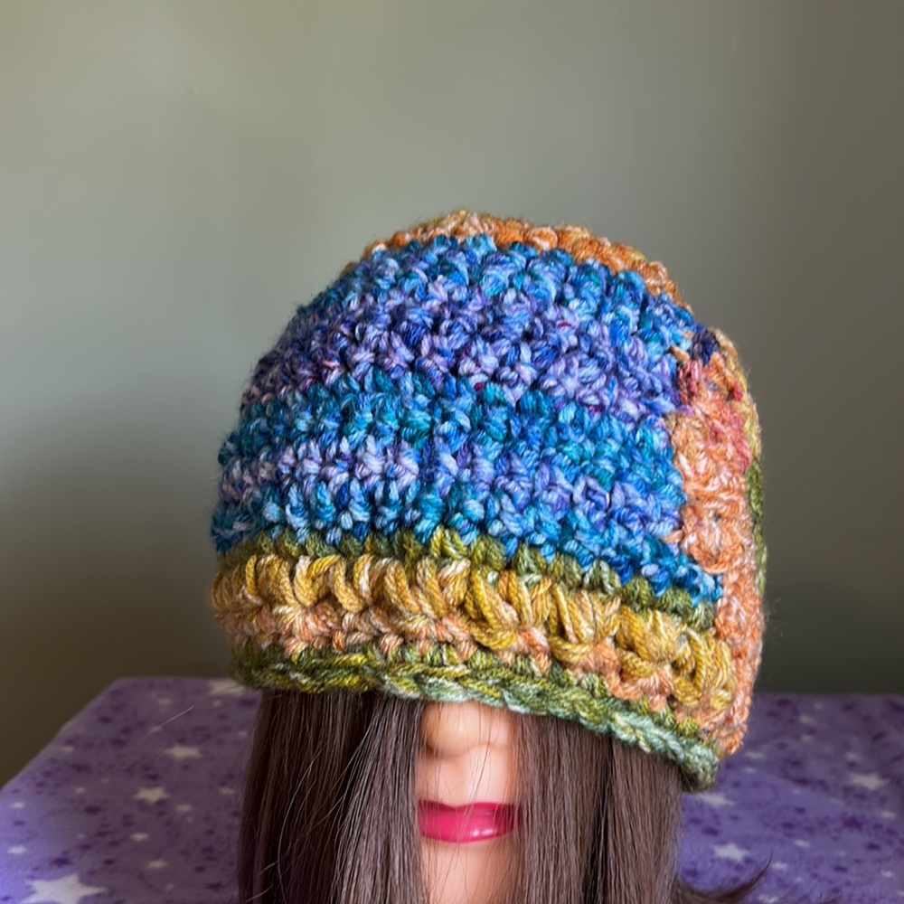 Crochet mammoth sunflower beanie soft acrylic yarn medium new - Picture 3 of 11